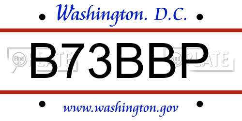 B73BBP District Of Columbia License Plate