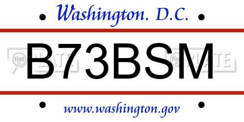 B73BSM District Of Columbia License Plate