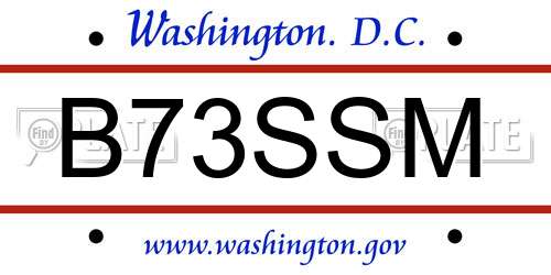 B73SSM District Of Columbia License Plate