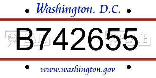 B742655 District Of Columbia License Plate