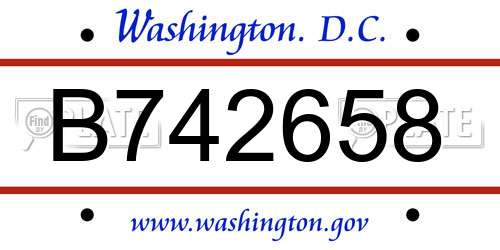 B742658 District Of Columbia License Plate