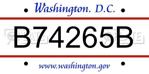 B74265B District Of Columbia License Plate