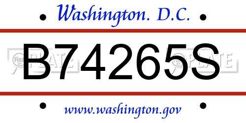 B74265S District Of Columbia License Plate