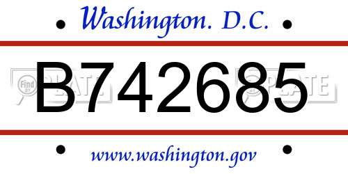 B742685 District Of Columbia License Plate