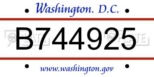 B744925 District Of Columbia License Plate
