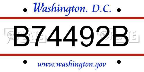 B74492B District Of Columbia License Plate