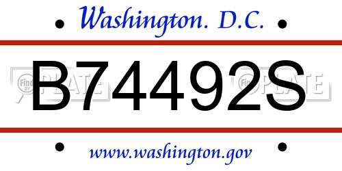 B74492S District Of Columbia License Plate