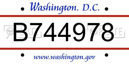 B744978 District Of Columbia License Plate