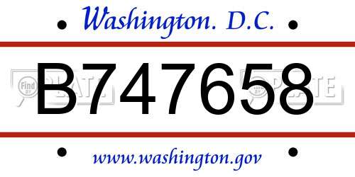 B747658 District Of Columbia License Plate