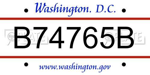 B74765B District Of Columbia License Plate