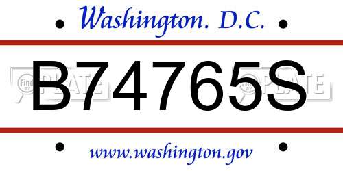B74765S District Of Columbia License Plate