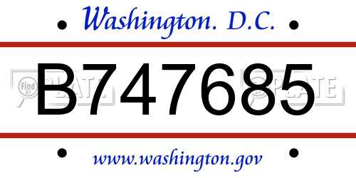 B747685 District Of Columbia License Plate