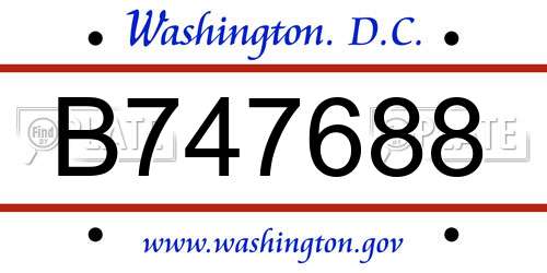B747688 District Of Columbia License Plate