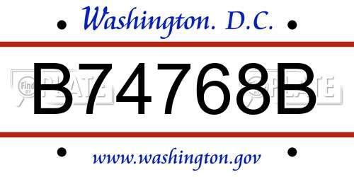 B74768B District Of Columbia License Plate