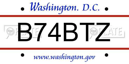 B74BTZ District Of Columbia License Plate