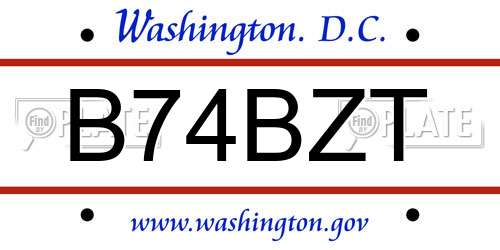 B74BZT District Of Columbia License Plate