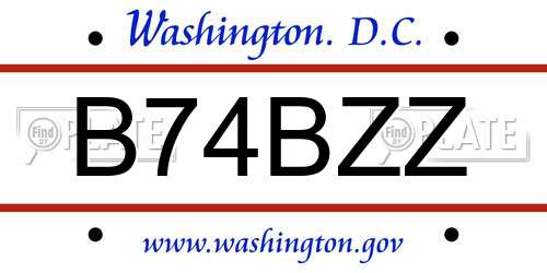 B74BZZ District Of Columbia License Plate