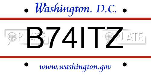 B74ITZ District Of Columbia License Plate