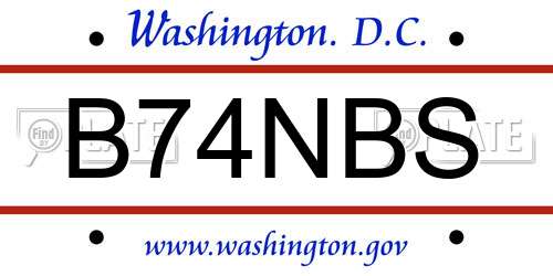 B74NBS District Of Columbia License Plate