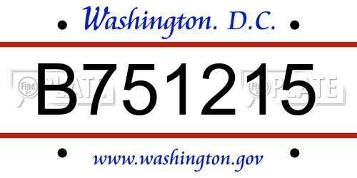 B751215 District Of Columbia License Plate
