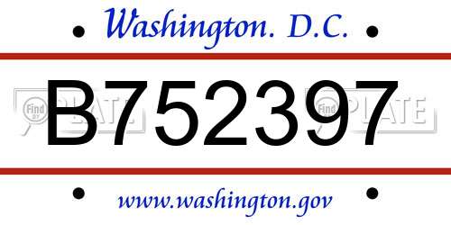 B752397 District Of Columbia License Plate