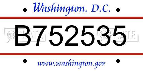 B752535 District Of Columbia License Plate