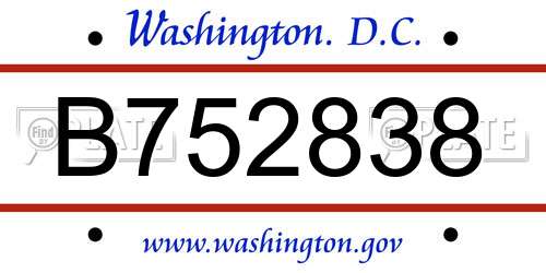 B752838 District Of Columbia License Plate