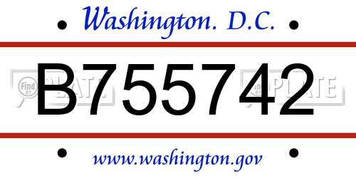 B755742 District Of Columbia License Plate