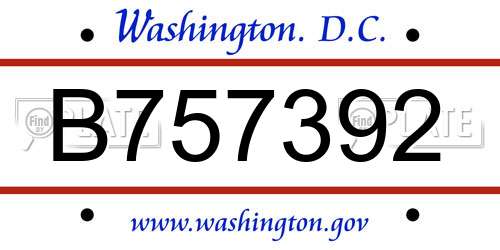 B757392 District Of Columbia License Plate