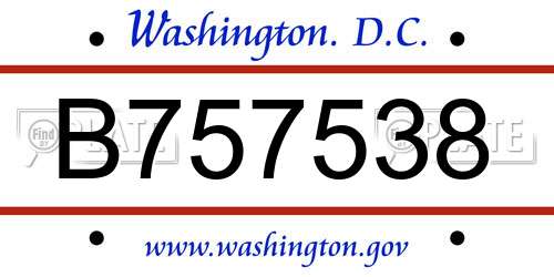 B757538 District Of Columbia License Plate