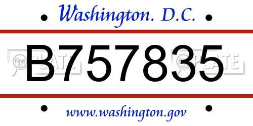 B757835 District Of Columbia License Plate