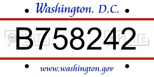 B758242 District Of Columbia License Plate