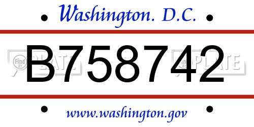 B758742 District Of Columbia License Plate
