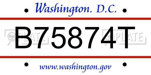 B75874T District Of Columbia License Plate