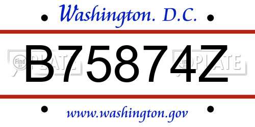B75874Z District Of Columbia License Plate