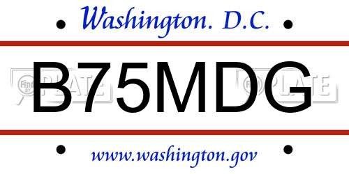 B75MDG District Of Columbia License Plate