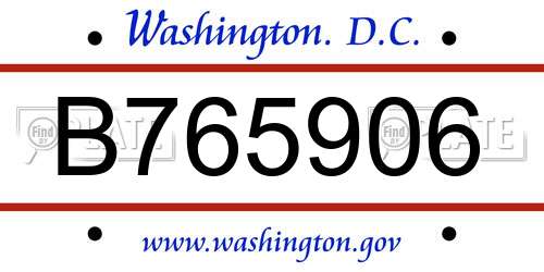 B765906 District Of Columbia License Plate