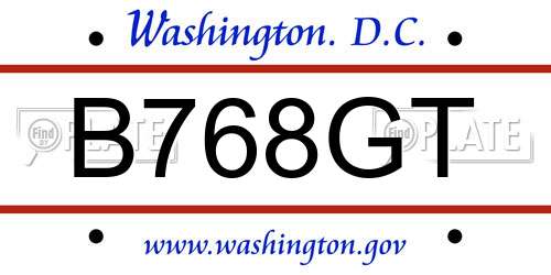 B768GT District Of Columbia License Plate