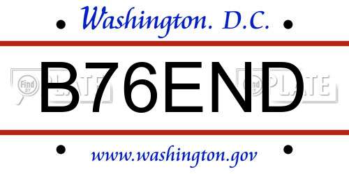 B76END District Of Columbia License Plate