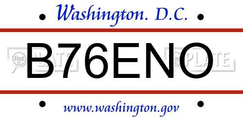 B76ENO District Of Columbia License Plate