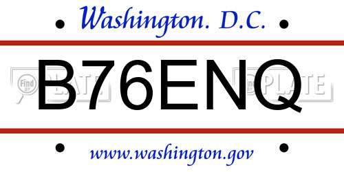 B76ENQ District Of Columbia License Plate