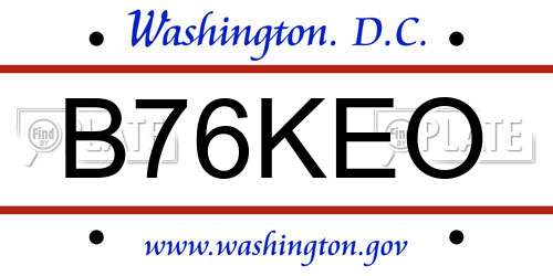 B76KEO District Of Columbia License Plate