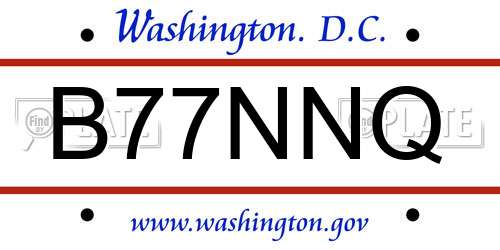 B77NNQ District Of Columbia License Plate