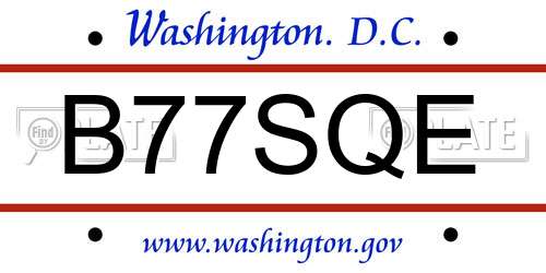 B77SQE District Of Columbia License Plate