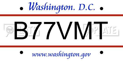 B77VMT District Of Columbia License Plate