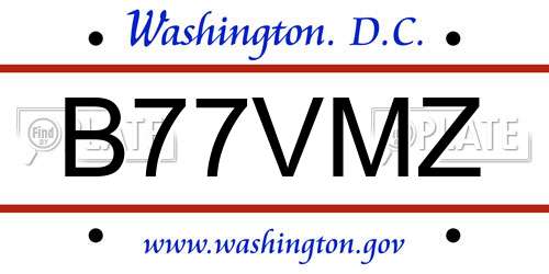 B77VMZ District Of Columbia License Plate