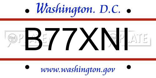 B77XNI District Of Columbia License Plate
