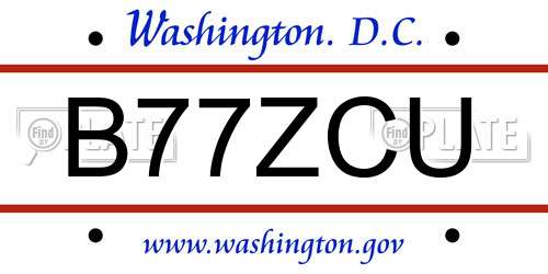 B77ZCU District Of Columbia License Plate