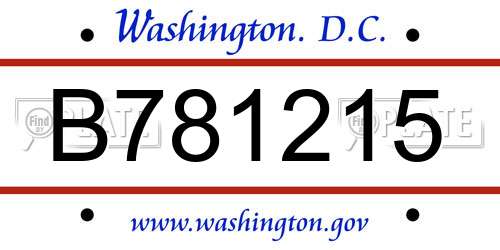 B781215 District Of Columbia License Plate