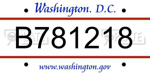 B781218 District Of Columbia License Plate